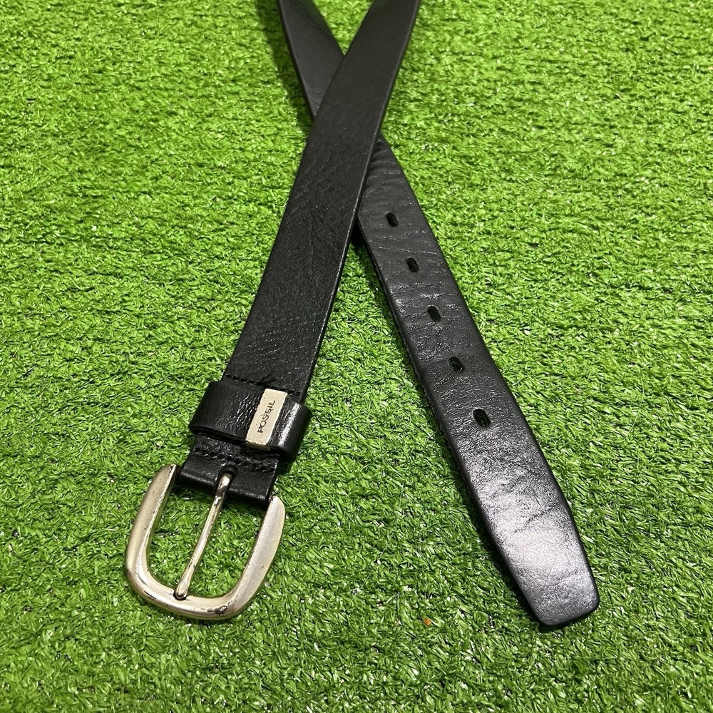 Vintage 90s Fossil Joe Black Genuine Full Grain Leather Belt Men 34" L 2000s Y2K